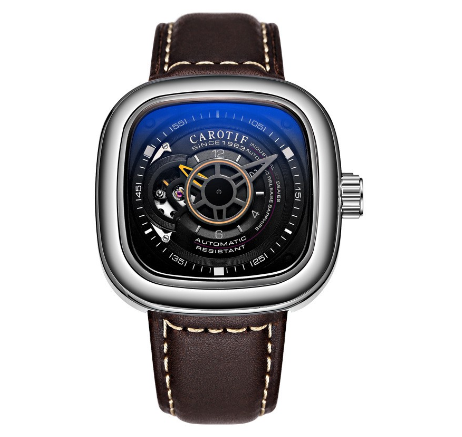 CAROTIF Automatic Skeleton Watch for men - Fashion Waterproof leather strap Sport Watches men watch F1003 7