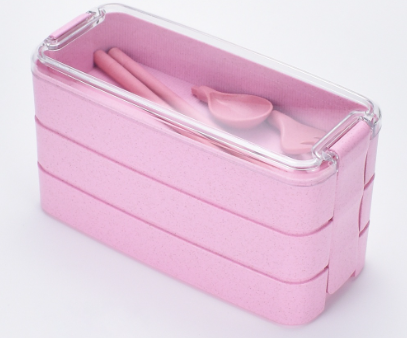 3 Layers Lunch Box Wheat Straw Bento Box Portable Picnic Food Storage (Microwaveable)