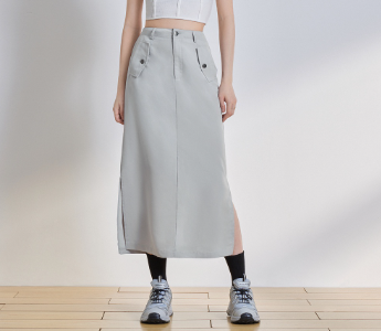 Lovito Women Casual Plain Pocket Skirts L65ED072 Light Grey