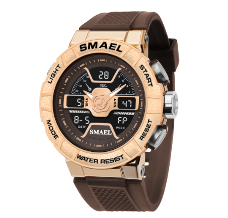 SMAEL New Arrival Shockproof Sports Quartz Electronic Men Watches 8067 Alloy Dual Display Wrist Watch 50M Waterproof Stopwatch LED Watch 004