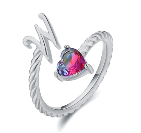 Letter Ring 925 Silver 26 Letters A-Z Initial Ring Open Gradient Zircon Ring for Women Jewelry Gift W