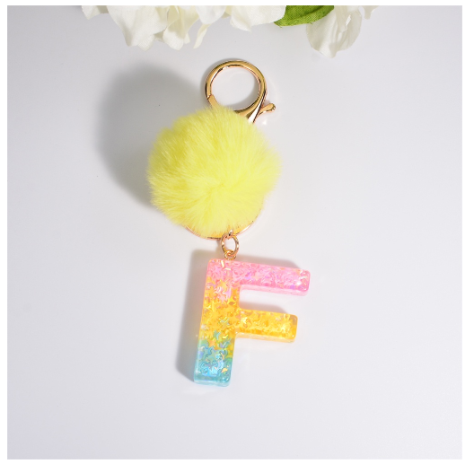 Fashion A-Z 26 Letters Iridescent Keychains Star Sequins Filling Resin Keyrings Women Bag Ornaments Exquisite Key Holder Charms F