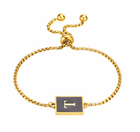 Vnox Initial Letter Black Bracelet,Gold Tone A-Z 26 Alphabet Charms Chain with Ball Clasp,Luxury Gifts for Women T