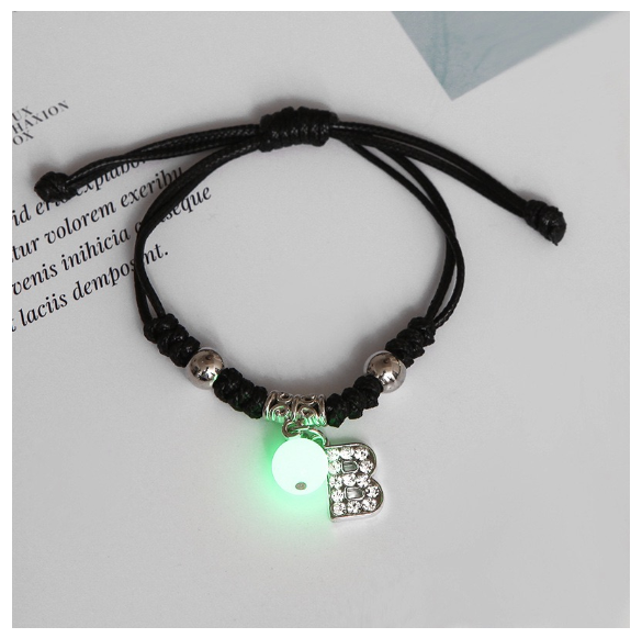 26 Letters Glow in the Dark Alphabet Initials Beaded Luminous Bracelet Women Men Birthday Gifts B