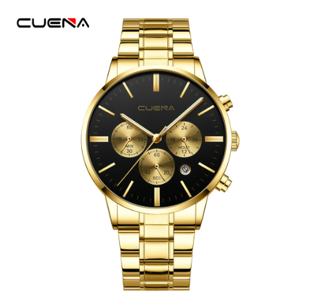 CUENA men's watches original brand fashion simple quartz waterproof  Watch GOLD BLACK