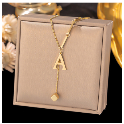 Vnox Letter Pendant Long Necklace for Women Girl,18K Gold Stainless Steel Hypoallergenic A-Z Initial Name Necklace Gift A