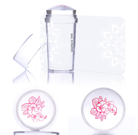 Born Pretty Dual-Ended Clear White Jelly Stamper With Rhinestone Silicone Nail Art Set For Transfer Stamp Plates Image Scraper