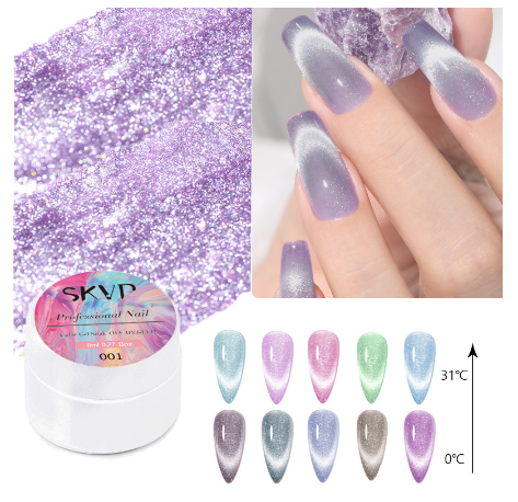 SKVP Pink Crystal Cat Eye Gel Nail Polish Discoloration Magnetic Gel Soak Off UV LED Nail Varnish Gel Semi-Permanent Nail Gel