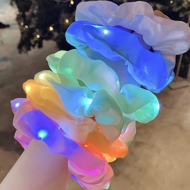 Fashion Led Flashing Hair Tie Scrunchies Korean Girl Colorful Satin Large Intestine Elastic Rubber Band Women Ponytail Hair