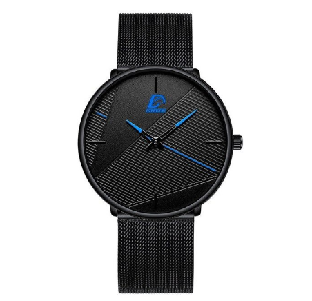 Stainless Steel Ultra-thin Quartz Wristwatch Classic Men's Fashion Waterproof Wacth MESH BLACK BLUE