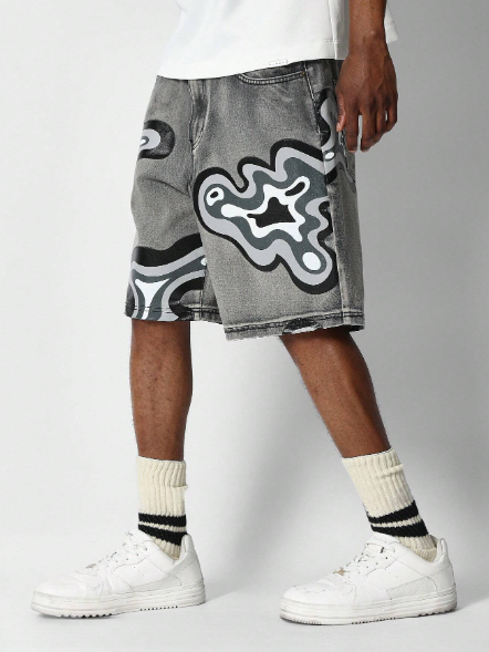 SUMWON Denim Short With All Over Print