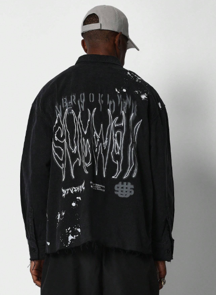SUMWON Denim Jacket With Gothic Splash Paint Print And Back Embroidery