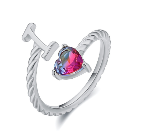 Letter Ring 925 Silver 26 Letters A-Z Initial Ring Open Gradient Zircon Ring for Women Jewelry Gift I