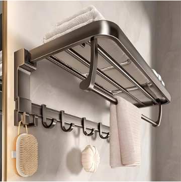 Punch-Free Towel Rack Bathroom Organizer Rack Towel Holder Toilet Wall-Mounted Towel Storage Shelf