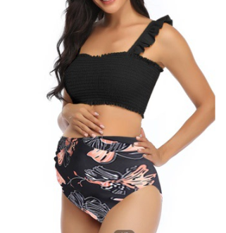 New Women's Printed Cable Splitting Summer Pregnant Women's High Waist Bikini Swimsuit Two Piece Set