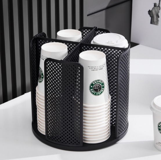 360° Rotating Paper Coffee Cup Dispenser Make Up Kitchen Holder Storage Rack Organizer Turntable
