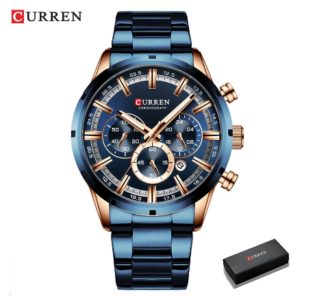 Curren Men's Watch Blue Dial Stainless Steel Band Business Male Watches Waterproof Date Luxuries Wrist 8355 M03