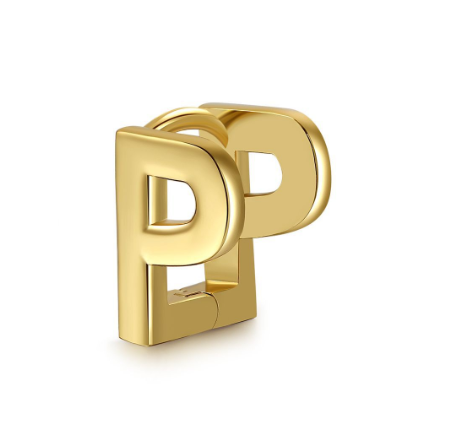 Unique Design Initial Letter Earrings 18K Gold Double Layer Letter Earrings Jewelry Single P