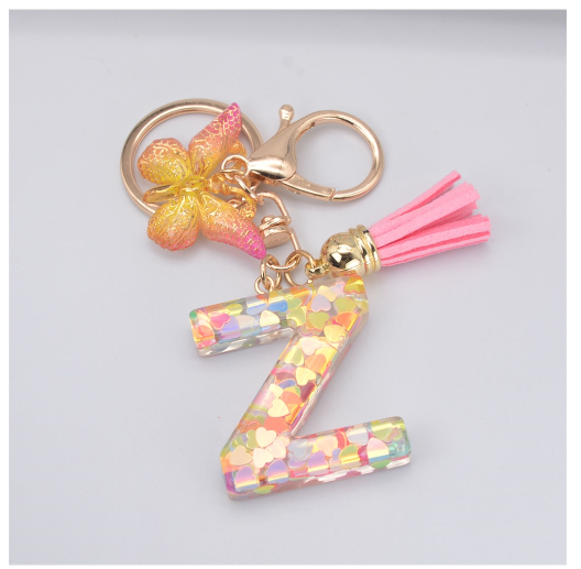 Exquisite 26 Letter Resin Keychain with Pink Tassel Gradient Butterfly Pendant Key Ring Women Bag Ornaments Accessories Z