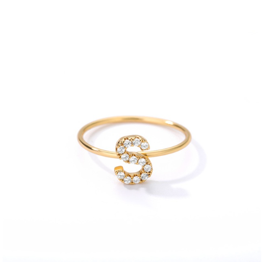 Maxzone Initial Letter Rings For Women Stainless Steel Gold Ring A-Z Letters Finger Ring Couple Wedding Aesthetic Jewelry Gift S