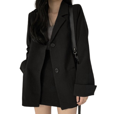 Lovito Women Casual Plain Oversized Shoulder Pads Blazer L71ED079 (Black)