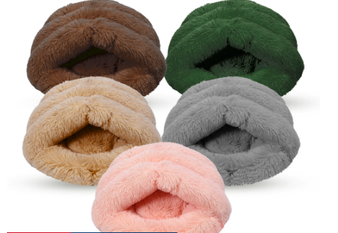 Shaggy Faux Fur Igloo Pet Cave Bed Warm Pets Cat Dog Soft Faux Nest Burrow Design