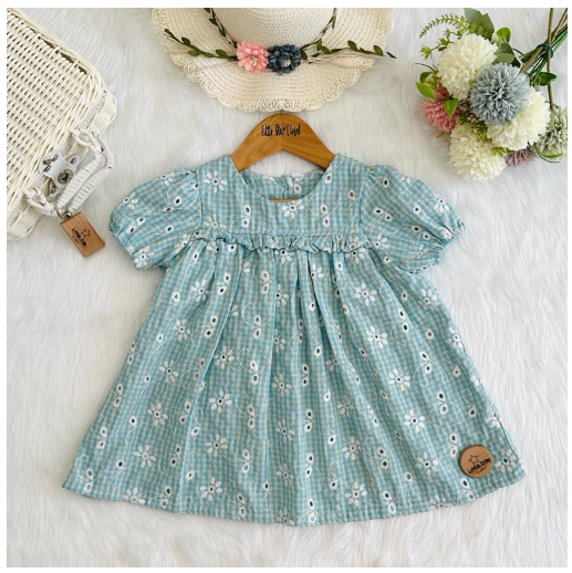 Littlestar Baby Kids Puff Sleeves Eyelet Mini Dress S3