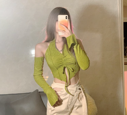 Sexy Women Halter Pleated Half Sleeve Solid Casual Tank Top