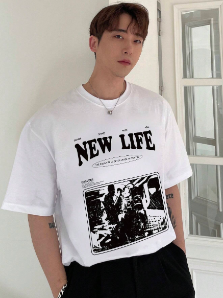 DAZY Men Summer Printed Short Sleeve Round Neck Casual T-Shirt With Slogan Design