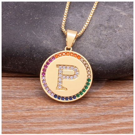 New Arrival Luxury A-Z Initial 26 Letters Pendant Charm Chain Necklaces High Quality Zircon Rainbow Jewelry P