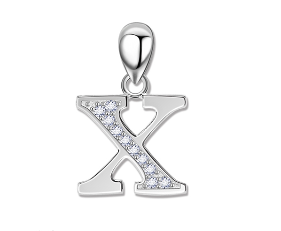 Tom Silver Pendant Initial Letter with Stone A to Z Fashion Accesories 92.5 Sterling Silver SP676 X
