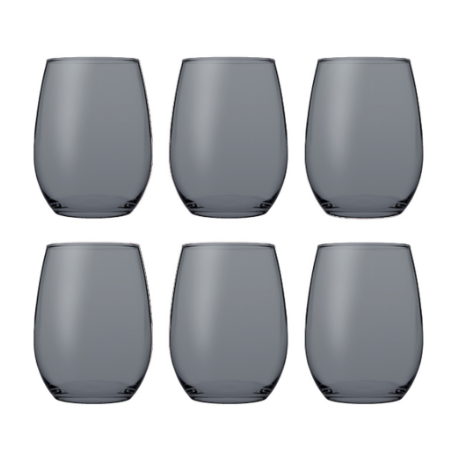 Pasabahce Amber Red Wine Coloured Glass (Stemless) 570cc 19 oz, Set of 6 (Grey) (420725GRY)