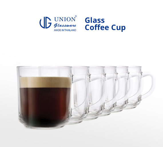 UNION GLASS Clear Glass Mug Coffee, Tea, Hot Chocolate, Milk 305ml | 11oz [Set of 6]