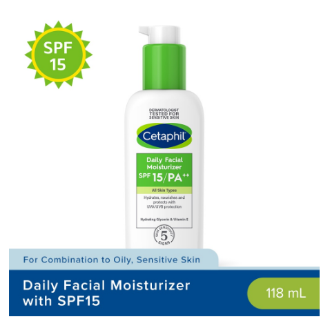Cetaphil Daily Facial Moisturizer SPF15 118ml (For Sensitive Oily Skin / Sun Cream and Protection)