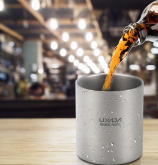 Lixada 450ml Titanium Double Wall Insulated Water Cup Home Outdoor Camping Hiking Picnic Tea Cup Coffee Mug
