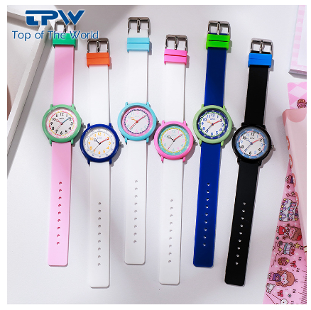 TPW 37mm Colorful Dial Watch Cute Quartz Watches For Young Ladies Rubber Strap Luminous Hands Wristwatch BLACK