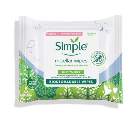 Simple Cleansing Micellar Facial Wipes 20ct