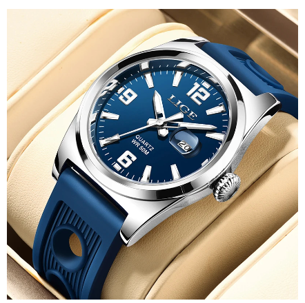 LIGE Official Waterproof Quartz Watch Men Military Casual Fashion Sport Silicone Luminous Wristwatch Date Calendar Watches SILVER BLUE