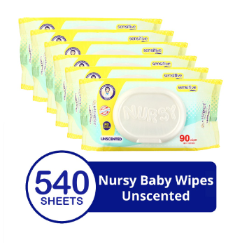 Nursy Baby Wipes Unscented 90's x 6