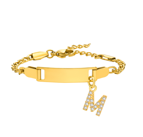 Vnox Baby Name Bracelet with Letter Pendant,Toddler Child ID Bracelet Girl Boy Birthday Gift M