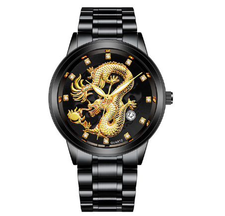 Creative Embossed Chinese Dragon High-end Business Calendar Watch Diamond-studded Steel Band Men's Quartz Watch 0010