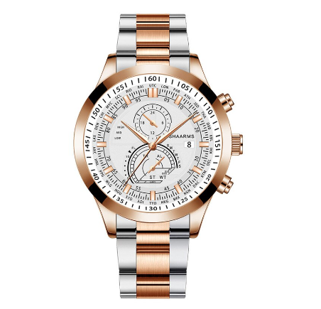 Men's Quartz Business Wacthes Stainless Steel Waterproof Sport Date Watch Men Relo Ng Kalalakihan Wristwatch ROSEGOLD WHITE