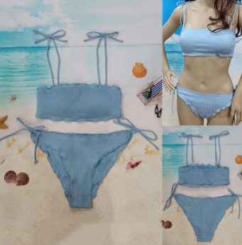 Women Two Piece Swimsuit Bikini Set Hot Style Swimwear Lady Beachwear Korean Sexy Bikini Sky Blue