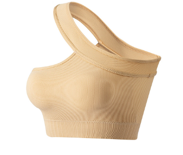 Lovito Women Sporty Plain Asymmetrical Cold Shoulder Sports Bra LNL43043