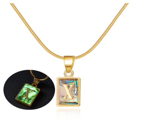 18K Gold 26 Letter Square Colorful Nightlight Pendant Snake Bone Chain Necklace English Letter Pendant Necklace X