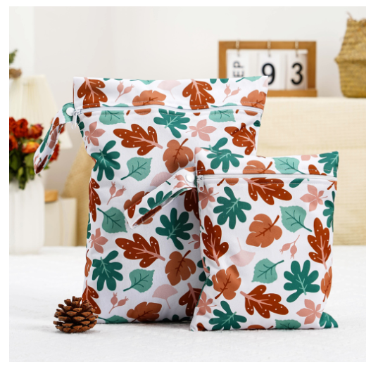 2pcs Reusable Wet Bags with Two Zippered Pockets and Handle 1