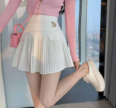 2022 New Korean Style Suit Solid Color A- line Skirt High Waist Slimming Pleated Short Culottes Anti-Exposure
