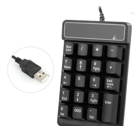 USB Wired Numeric Keypad Mechanical Feel Number Pad Keyboard 19 Keys Water-proof for Laptop Desktop PC Notebook Black