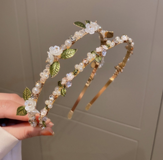 Korean Alloy Pearl Rhinestone Headband Crystal Beads Leaves Hair Band Woman Hair Accessories