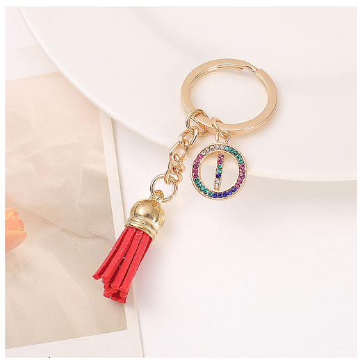 Mini Colorful Rhinestone A-Z Letter Keychains Trendy Tassel 26 Initials Metal Keyring Bag Charms Pendant Key Holder Accessories I